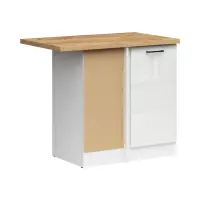 Armario de cocina inferior de esquina Junona Line izquierdo brillo tiza con encimera para rincón 100x60 cm