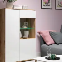 Vitrina Zele 90 cm con 2 puertas roble wotan/blanco brillo
