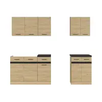 Conjunto de cocina Junona Line A 180 cm roble bernstein con encimera