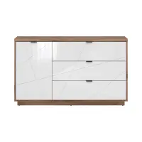 Cómoda Forn 156 cm con puertas y 3 cajones roble delano oscuro/blanco brillo
