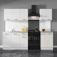 Conjunto de cocina Junona Line A 180 cm brillo tiza con encimera