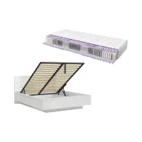 Conjunto cama Forn blanco brillo con somier y colchón Mimas 160x200