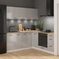 Conjunto de cocina rinconera Junona Line 200x200 gris claro brillo sin encimera