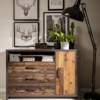 Cómoda Weston 131 cm con puertas 3 cajones y estante pino old style