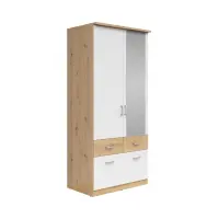 Armario de dos puertas Brando-2 91 cm con espejo y cajones roble artisan/blanco