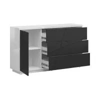 Cómoda Forn 156 cm con puertas y 3 cajones blanco brillo/negro mate