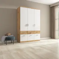 Armario de tres puertas Brando-3 136 cm con cajones roble artisan/blanco