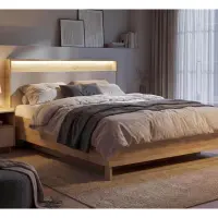 Cama Dalva 160x200 con somier y contenedor roble mauvella/cachemira