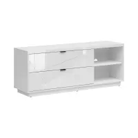 Mueble RTV Forn 156 cm con 2 cajones y estante blanco brillo