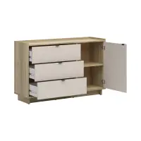 Cómoda Dalva 134 cm con puertas y 3 cajones roble mauvella/cachemira