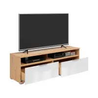 Mueble tv Zele con 2 cajones roble artisan/blanco brillo