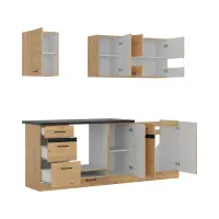 Conjunto de cocina Junona Line 220 cm roble bernstein con encimera
