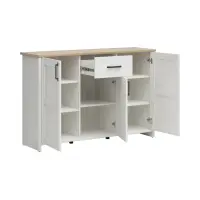 Cómoda Loksa 148 cm con 3 puertas y un cajón pino andersen blanco/roble grandson