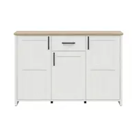 Cómoda Loksa 148 cm con 3 puertas y un cajón pino andersen blanco/roble grandson