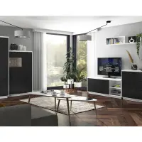 Cómoda Forn 156 cm con puertas y 3 cajones blanco brillo/negro mate