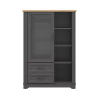 Vitrina Tolmin 100 cm con puertas y 2 cajones grafito/roble artisan