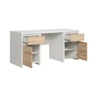 Escritorio Kaspian 160 cm con 2 puertas y cajones blanco/roble sonoma