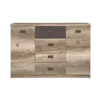 Cómoda Malcolm 130 cm con 2 puertas y 4 cajones roble canyon monument/gris wolfram/roble canyon monument estampado