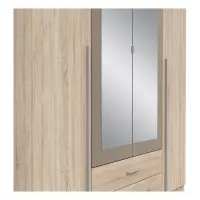 Armario de cuatro puertas Kredo 181 cm con espejo y cajones roble sonoma