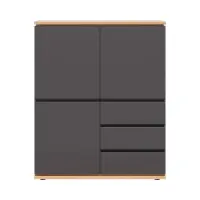 Cómoda Yamael 100 cm con 3 puertas y cajones grafito/roble artisan