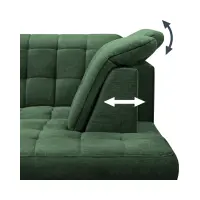 Sofá de esquina derecho Aragon convertible con reposacabezas y asiento ajustable verde