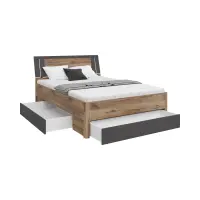 Cama Saturn 140x200 con 3 cajones roble flagstaff oscuro/grafito