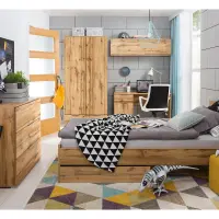 Escritorio Zele 120 cm con puertas y cajón roble wotan