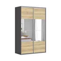 Armario corredero Flex 150 cm con espejo grafito/roble mauvella