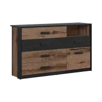 Cómoda Kassel 150 cm con puertas y 5 cajones roble monastery/roble negro