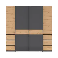 Armario de puertas correderas Fabio 215 cm con cajones grafito/roble artisan