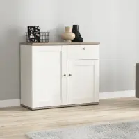 Cómoda Stockholm 103 cm con 2 puertas y un cajón pino andersen blanco/roble sonoma oscuro