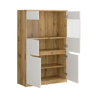 Vitrina Nuis 90 cm con 4 puertas roble wotan/blanco brillo