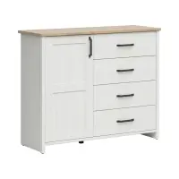 Cómoda Loksa 120 cm con puertas y 4 cajones pino blanco andersen/roble grandson