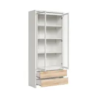 Vitrina Kaspian 90 cm con 2 puertas y 2 cajones blanco/roble sonoma