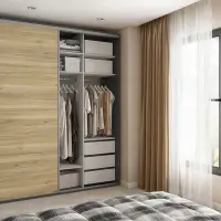 Armario de puertas correderas Flex 200 cm con espejo grafito/roble mauvella