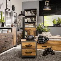 Estantería Weston 75 cm con puertas, cajón y 5 estantes pino old style