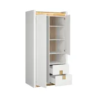 Armario de dos puertas Alameda 102 cm con cajones blanco brillo/roble westminster