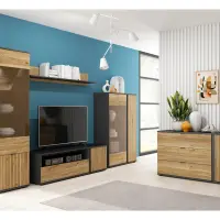 Estantería Luen 57 cm con puertas y cajón roble tegola/roble mauvella