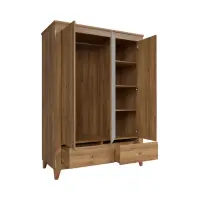 Armario de dos puertas Bergen 144 cm con espejo y cajón alerce sibiu dorado