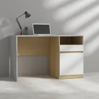 Escritorio Nandu 120 cm con puerta, cajón y estante gris claro/roble polaco