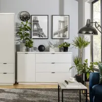 Armario de dos puertas Forn 94 cm con cajones blanco alto brillo