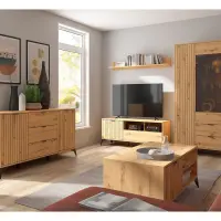 Vitrina alta Lamea 90 cm con 2 puertas y 2 cajones roble artisan