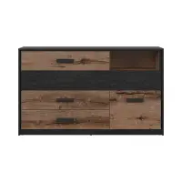 Cómoda Kassel 150 cm con puertas y 5 cajones roble monastery/roble negro