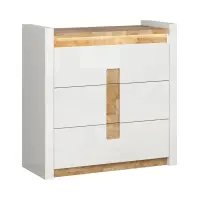 Cómoda Alameda 97 cm con 3 cajones roble westminster/blanco brillo