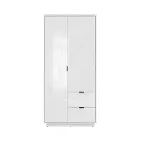 Armario de dos puertas Forn 94 cm con cajones blanco alto brillo