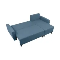 Sofá rinconera universal Malin convertible con arcón tejido trenzado azul