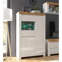 Conjunto Holten cómoda y vitrina roble wotan/blanco brillo