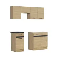 Conjunto de cocina Junona Line 170 cm roble bernstein con encimera