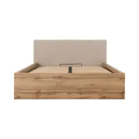 Cama Tetrix 160x200 con somier, arcón y cabecero tapizado roble wotan