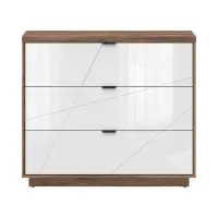 Cómoda Forn 106 cm con 3 cajones roble delano oscuro/blanco brillo